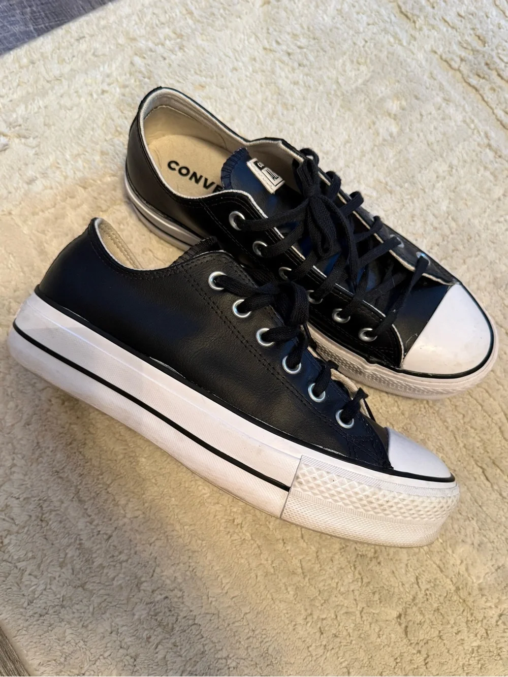 Women’s Leather Converse Black and White Low-Top platform Sneakers